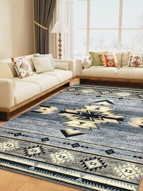 BENRON Western Rugs for Living Room Bedroom 5x7, Non Slip Washable, Grey | South